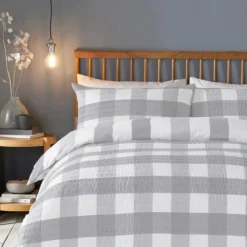 Gingham Silver Seersucker Duvet Set