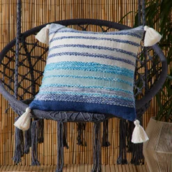 Grayson Blue Outdoor Tassel Cushion (43cm X 43cm)