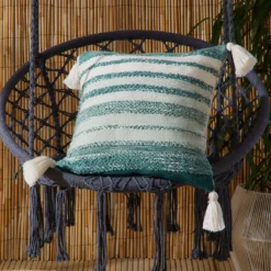 Grayson Green Outdoor Tassel Cushion (43cm X 43cm)