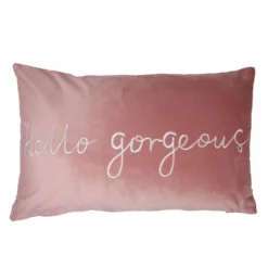 Hello Gorgeous Blush Pink Velvet Cushion (30cm X 50cm)