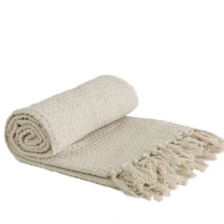 Ivory Honeycomb Recycled Cotton Throw -Julian Charles HONExxxxIVR
