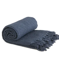 Navy Honeycomb Recycled Cotton Throw -Julian Charles HONExxxxNVY