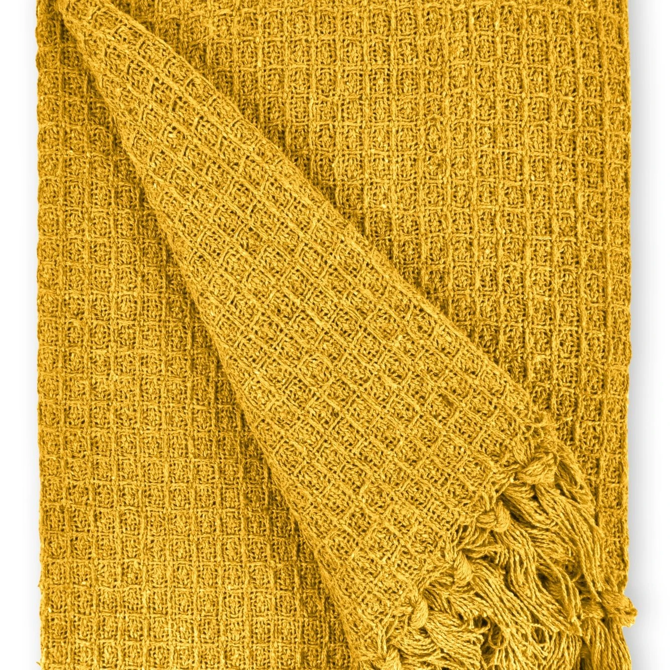 Ochre Honeycomb Recycled Cotton Throw 5 Ochre Honeycomb Recycled Cotton Throw - Image 5