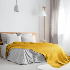 Ochre Honeycomb Recycled Cotton Throw 8 Ochre Honeycomb Recycled Cotton Throw -Julian Charles HONExxxxOCH6