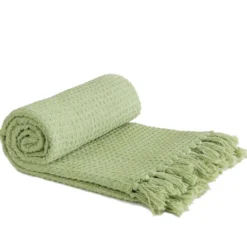 Pistachio Green Honeycomb Recycled Cotton Throw -Julian Charles HONExxxxPIS