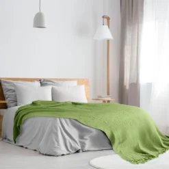 Pistachio Green Honeycomb Recycled Cotton Throw -Julian Charles HONExxxxPIS6