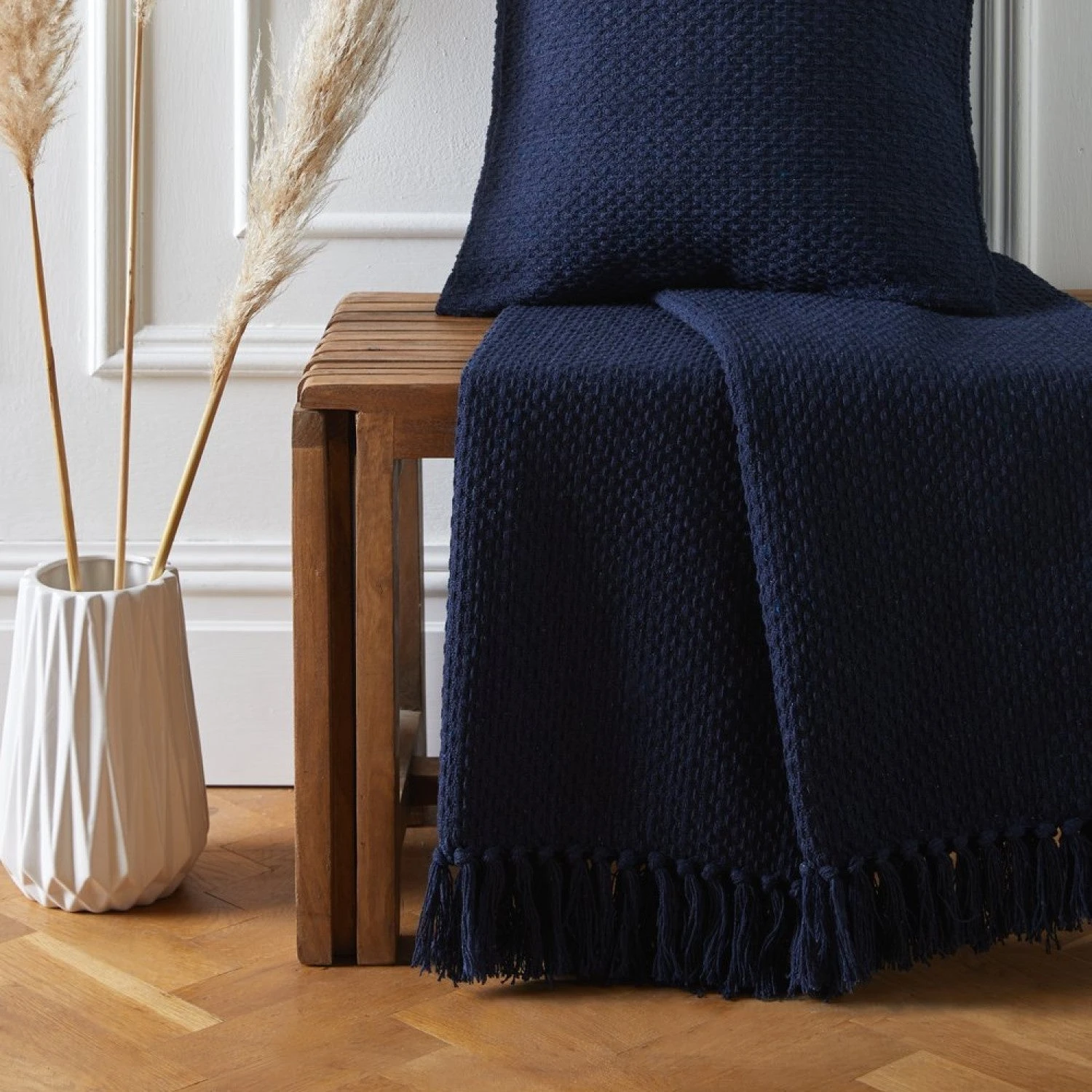 Hayden Navy Large Cotton Throw (200cm X 200cm) 4 Hayden Navy Large Cotton Throw (200cm X 200cm) - Image 4