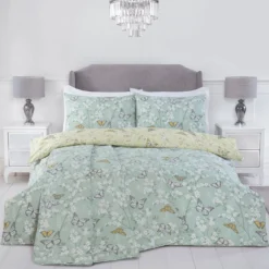 Butterfly Lemon Reversible Duvet Set -Julian Charles JC Butterflies Green FH1