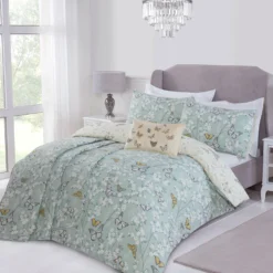 Butterfly Lemon Reversible Duvet Set -Julian Charles JC Butterflies Green SH1