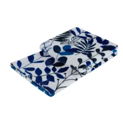 Coastal Blue Leaf Printed Fleece Throw (130cm X 150cm) -Julian Charles JC Coastal Blue Throw FOLD CO