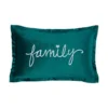 Family Teal Embroidered Velvet Cushion (30cm X 50cm)