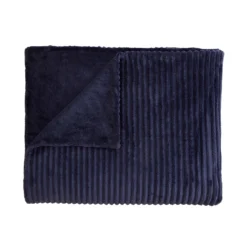 Harper Navy Blue Chunky Ribbed Fleece Throw -Julian Charles JC Harper Throw Large Navy CO