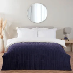 Harper Navy Blue Chunky Ribbed Fleece Throw