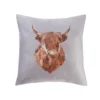Harold Highland Cow Silver Embroidered Velvet Cushion (43cm X 43cm)