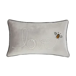 Silver Velvet Love Slogan Embroidered Bee Cushion (30cm X 50cm)