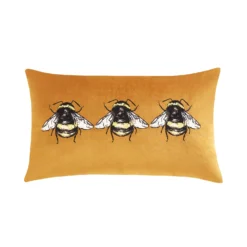 Ochre Yellow Bee Velvet Boudoir Cushion (30cm X 50cm)