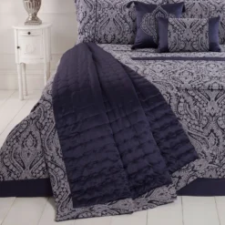 Regency Navy Quilted Jacquard Pintuck Throw (240cm X 160cm)