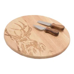Meg Hawkins Stag Round Cheese Board And Knife Set 6 Meg Hawkins Stag Round Cheese Board And Knife Set -Julian Charles MH1094 T2