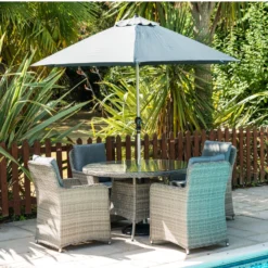 Milan Grey Rattan 4 Seat Round Garden Dining Set