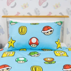Nintendo Super Mario Continue Rotary Duvet Set -Julian Charles NINNUEDS001UK1 NINTENDO CONTINUE SNG 91 ROT DUVET ROOM SHOT PILLOW REVERSE