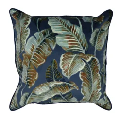 Nikabar Indigo Tropical Leaf Velvet Cushion (60cm X 60cm)