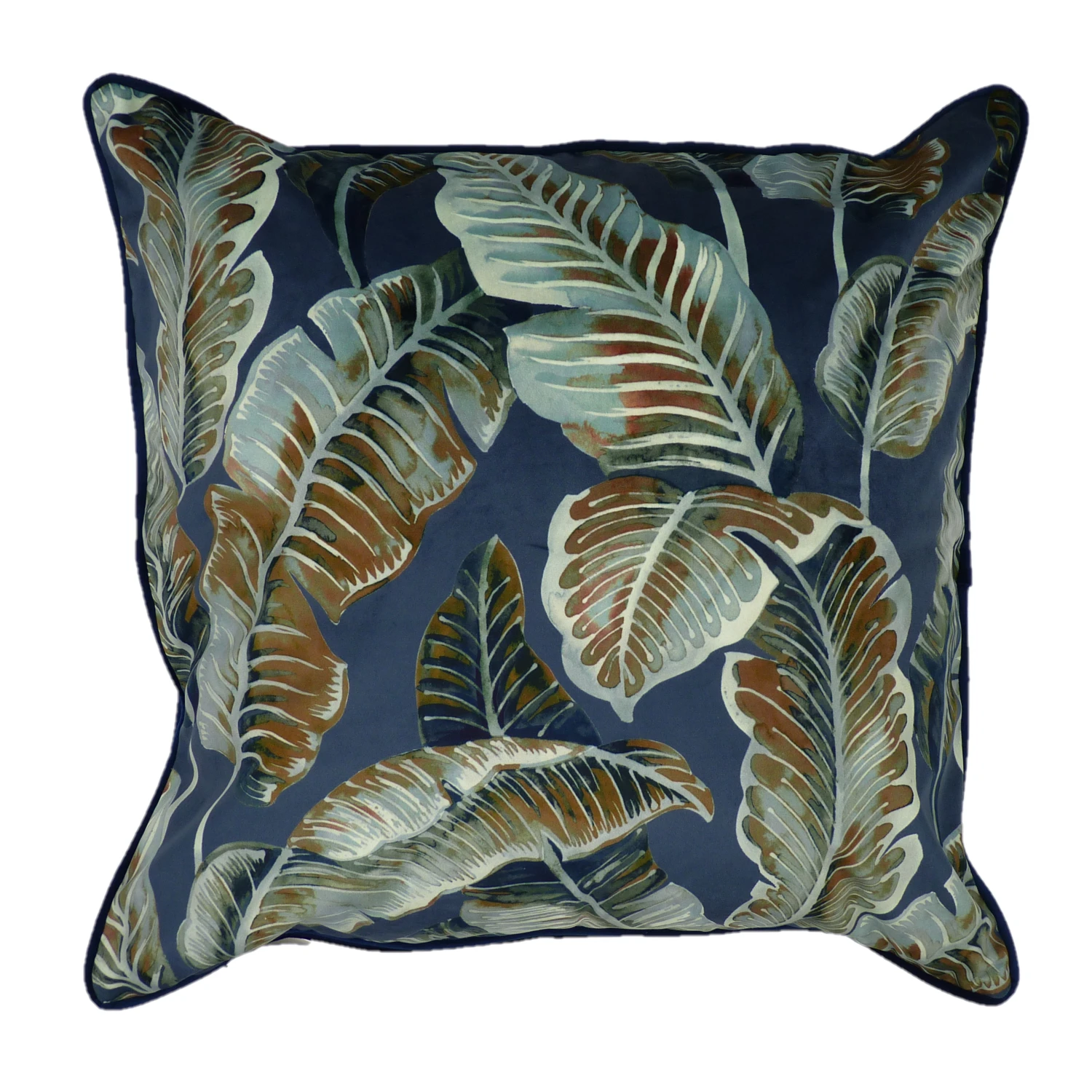 Nikabar Indigo Tropical Leaf Velvet Cushion (60cm X 60cm) 1 Nikabar Indigo Tropical Leaf Velvet Cushion (60cm X 60cm)