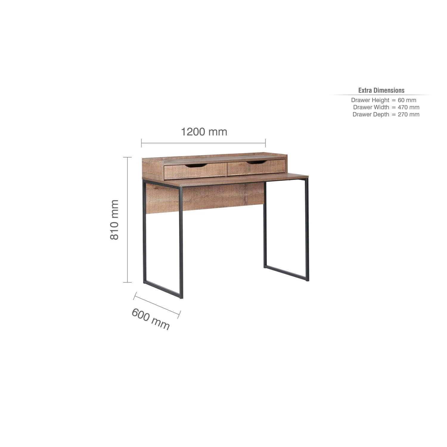 Urban Rustic 2 Drawer Office Desk 7 Urban Rustic 2 Drawer Office Desk - Image 7