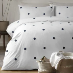 Dot Garden White & Navy 100% Cotton Duvet Set