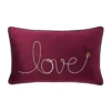 Claret Red Velvet Love Slogan Embroidered Bee Cushion (30cm X 50cm)