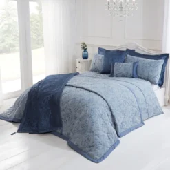 Paisley Chambray Blue Luxury Cotton Rich Jacquard Duvet Cover -Julian Charles jc paisley chambray sh 1
