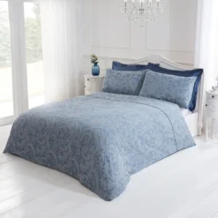Paisley Chambray Blue Luxury Cotton Rich Jacquard Duvet Cover -Julian Charles jc paisley chambray sp